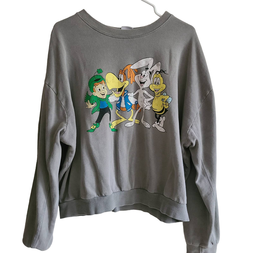 GENERAL‎ MILLS  Vintage 90s Y2K Cereal Character Graphic Gray Sweatshirt Large
